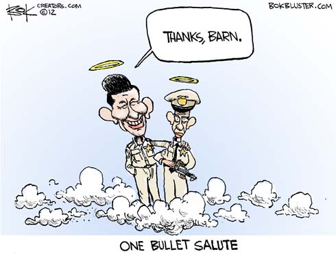 Chip Bok cartoon tribute to Andy Griffith gives a one bullet salute to Andy 