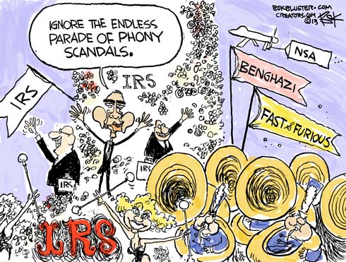 Obama Cartoon - Endless Phony Scandal Parade