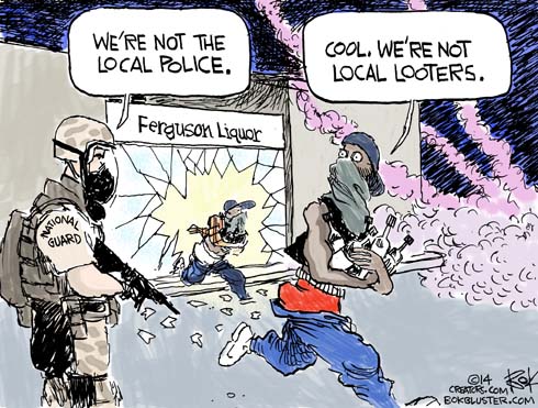 National Guard in Ferguson-Bok Cartoon-Bokbluster.com