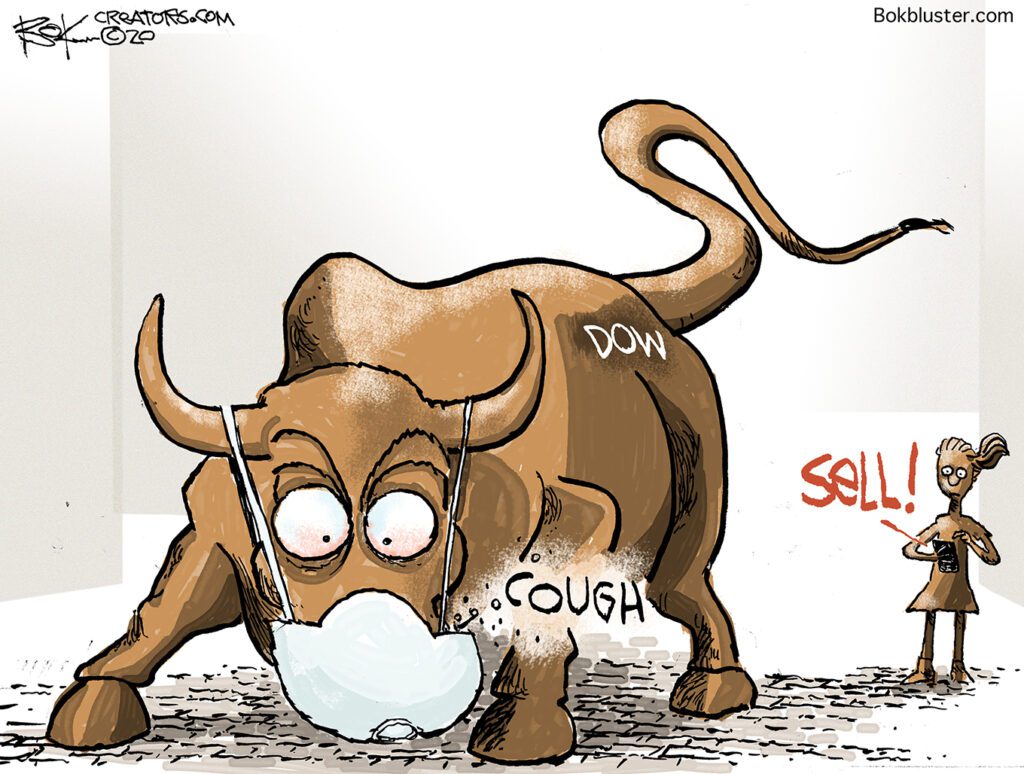 Stock market bull, Dow, crater, sell, coronavirus