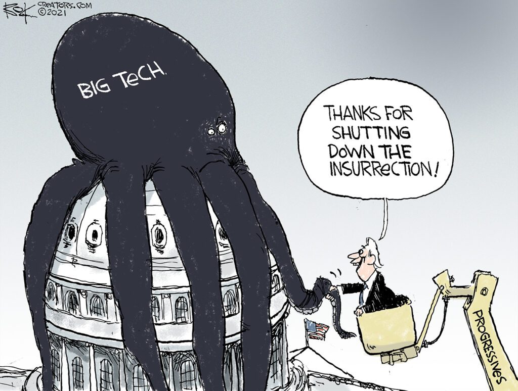 Big tech, progressives, octopus cartoon